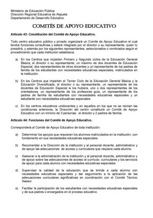 Constitución y funciones de los comítes de apoyo