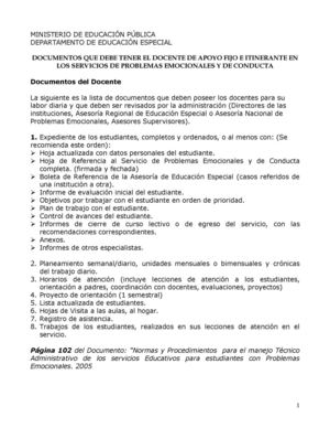 DOCUMENTOS QUE DEBE TENER EL DOCENTE DE APOYO FIJO E ITINERANTE EN LOS SERVICIOS DE PROBLEMAS EMOCIONALES Y DE CONDUCTA