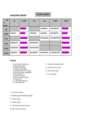 AHALERA ORAIN nor-nork taula