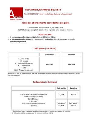 Tarifs et prêts à la Médiathèque de Guérande 2013