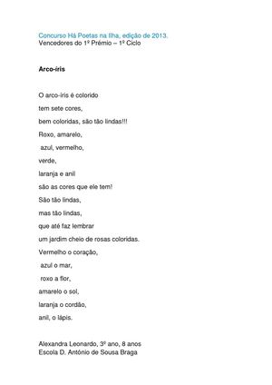 poemas vencedores "Há Poetas na Ilha - 2013" - 1º, 2º e 3º ciclos