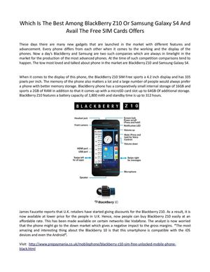 Which Is The Best Among BlackBerry Z10 Or Samsung Galaxy S4 And Avail The Free SIM Cards Offers
