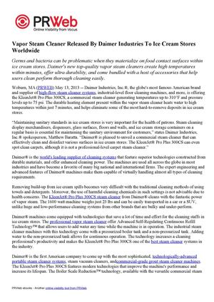 Vapor Steam Cleaner Released By Daimer Industries To Ice Cream Stores Worldwide