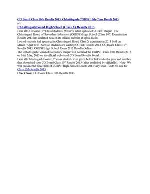 CG Board Class 10th Results 2013, Chhattisgarh CGBSE 10th Class Result 2013