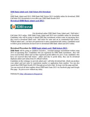 IDBI Bank Admit card