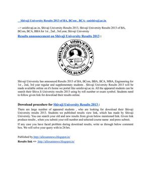 Shivaji University Results 2013 of BA, BCom , BCA - unishivaji.ac.in