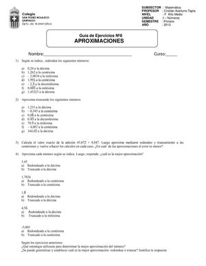 Unidad Números: Guía Nº8 Aproximaciones