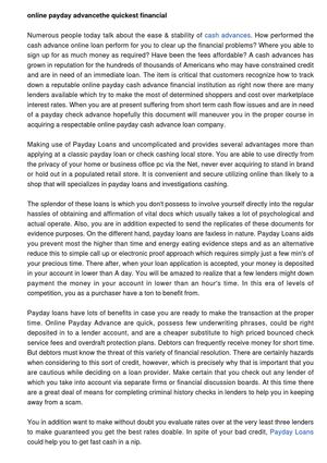 Online Payday Advance-The Fastest Financial Treatment