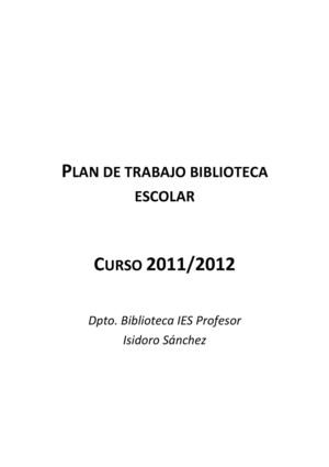 Plan de trabajo biblioteca. Curso 2011-2012