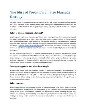 The bliss of Toronto’s Shiatsu Massage therapy 