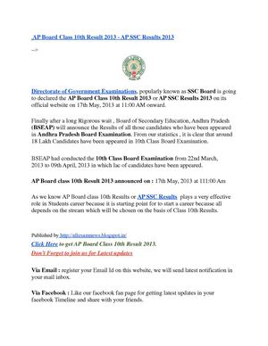 AP Board Class 10th Result 2013 - AP SSC Results 2013