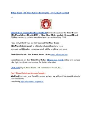 Bihar Board 12th Class Science Result 2013 - www.biharboard.net