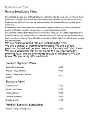 Panera Bread Menu Prices