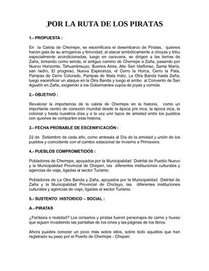 Integracion de los pueblos : Por la Ruta de los Piratas y la Chapetona