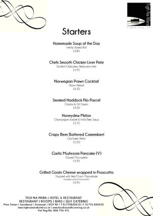 Tigh Na Mara Menus 2013