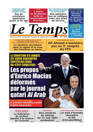 Le Temps d'Algérie Edition du Mercredi 22 Mai 2013