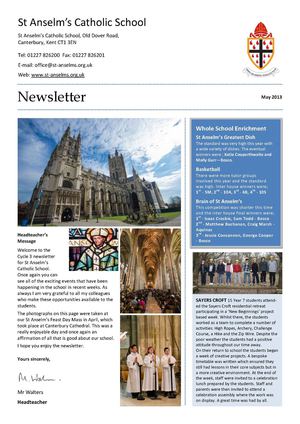 St Anselm's Catholic School - Newsletter - Cycle 3 - 2013