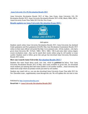 Anna University UG, PG Revaluation Results 2013