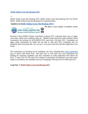 BARC Online Exam Slot Booking 2013