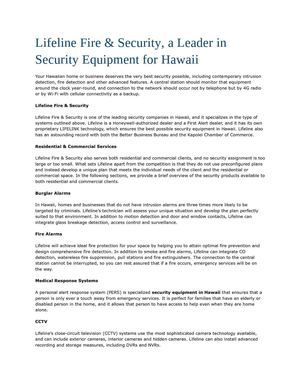 Lifeline Fire & Security, a Leader in Security Equipment for Hawaii