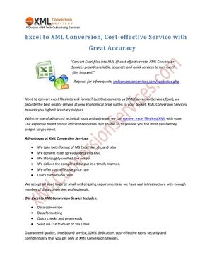 Excel to XML Conversion, Cost-effective Service with Great Accuracy