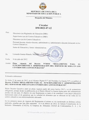 Reglamento SODAS escolares