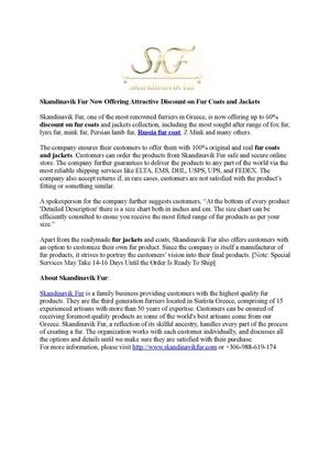 Skandinavik Fur Now Offering Attractive Discount on Fur Coats and Jackets