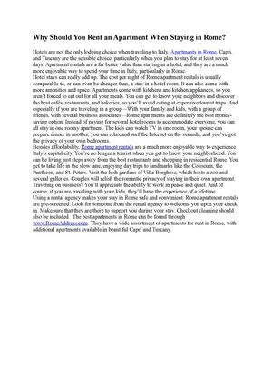 Why Should You Rent an Apartment When Staying in Rome?