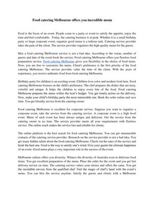   Food catering Melbourne offers you incredible menu