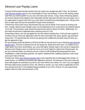 Advance Loan Payday Loans