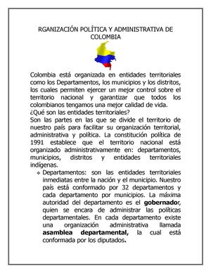 ORGANIZACIÓN POLÍTICA Y ADMINISTRATIVA DE COLOMBIA1