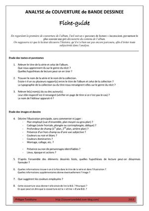 Fiche guide pour l'analyse d'une couverture de BD