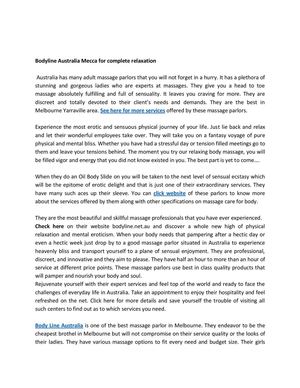 Bodyline Australia Mecca for complete relaxation