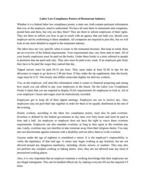 Labor Law Compliance Posters of Restaurant Industry