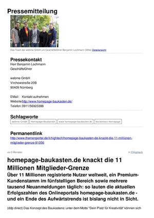 Homepage-baukasten.de knackt die 11 Millionen Grenze!