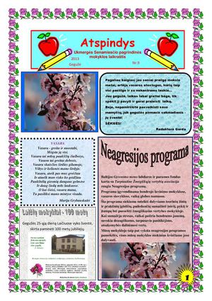 Ukmergės Senamiesčio pagr. mokyklos laikraštis Atspindys Nr. 9
