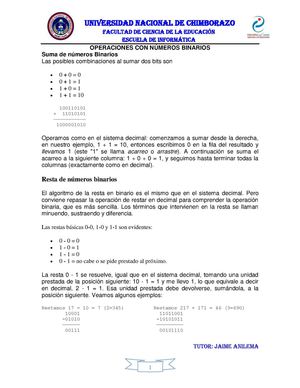 OPERACIONES CON NÚMEROS BINARIOS