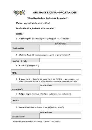 Guião de planificação de um texto narrativo