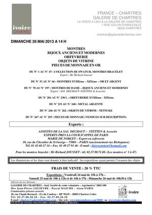 BIJOUX ANCIENS ET MODERNES - ORFEVRERIE - OBJETS DE VITRINE 26-05-2013 