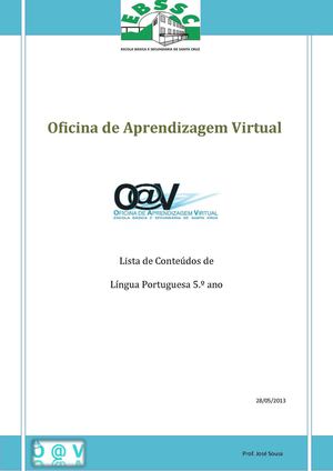 Lista de conteúdos de Lingua Portuguesa 5.º ano
