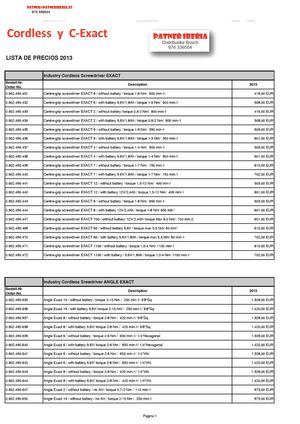 Tarifa Cordless y Exact  BOSCH 2013  -  Patner Iberia