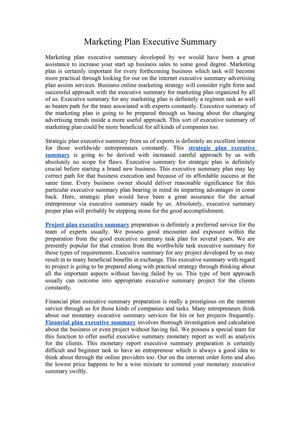 Marketing Plan Executive Summary