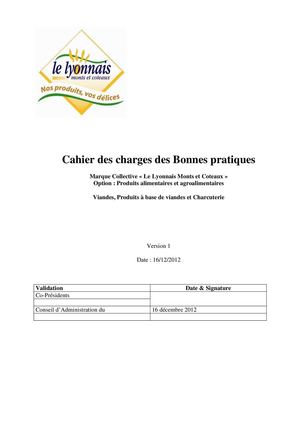 Cahier des charges "viandes et produits à base de viande et charcuterie"