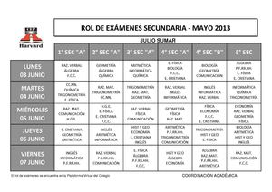ROL DE EXÁMENES MAYO - SECUNDARIA