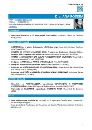 Dra. Ana Rodera: CV