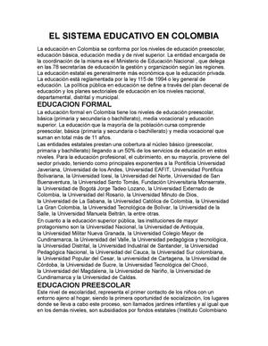 EL SISTEMA EDUCATIVO EN COLOMBIA