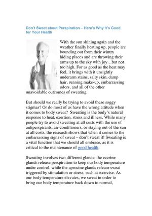 Don’t Sweat about Perspiration – Here’s Why It’s Good for Your Health