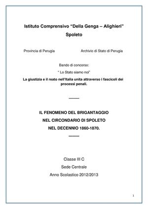 IL FENOMENO DEL BRIGANTAGGIO NEL CIRCONDARIO DI SPOLETO NEL DECENNIO 1860-1870