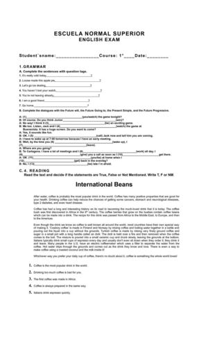 Examen de Inglés 1º corte 2º Sem 2013