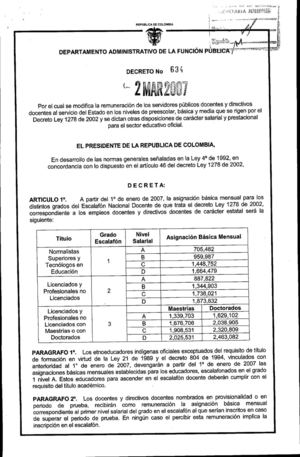 SALARIO 2007: DECRETO 634 DEL 2 DE MARZO DE 2007